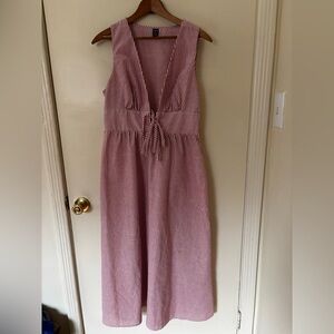 Pinstripe Red and White V-Neck cottage core dress